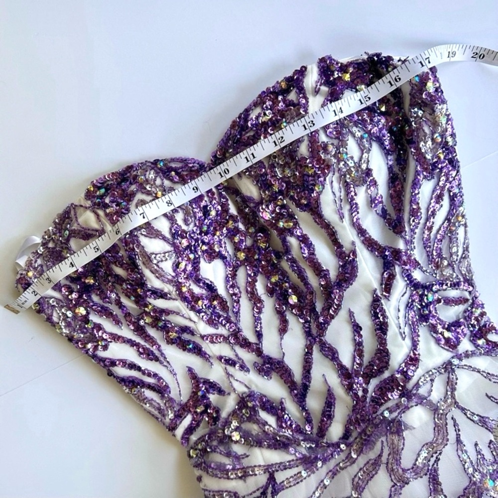 NWT Tiffany Designs 61113 Butterfly Beaded Sequin White Ivory Purple Dress 6 - Picture 13 of 15